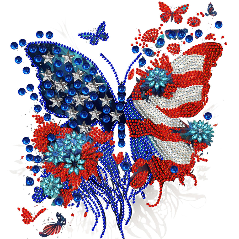 Diamond Painting - Partial Special Shaped - Independence Day Butterflies (30*30CM)