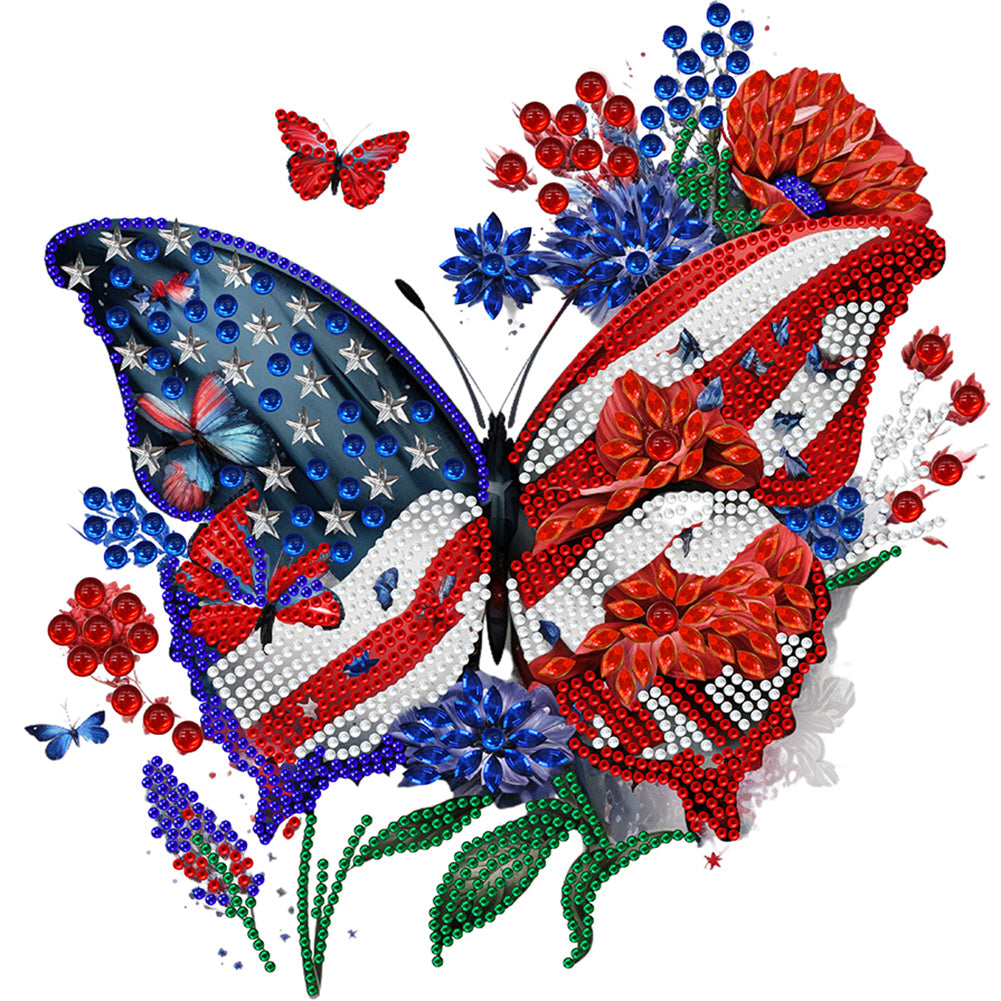 Diamond Painting - Partial Special Shaped - Independence Day Butterflies (30*30CM)