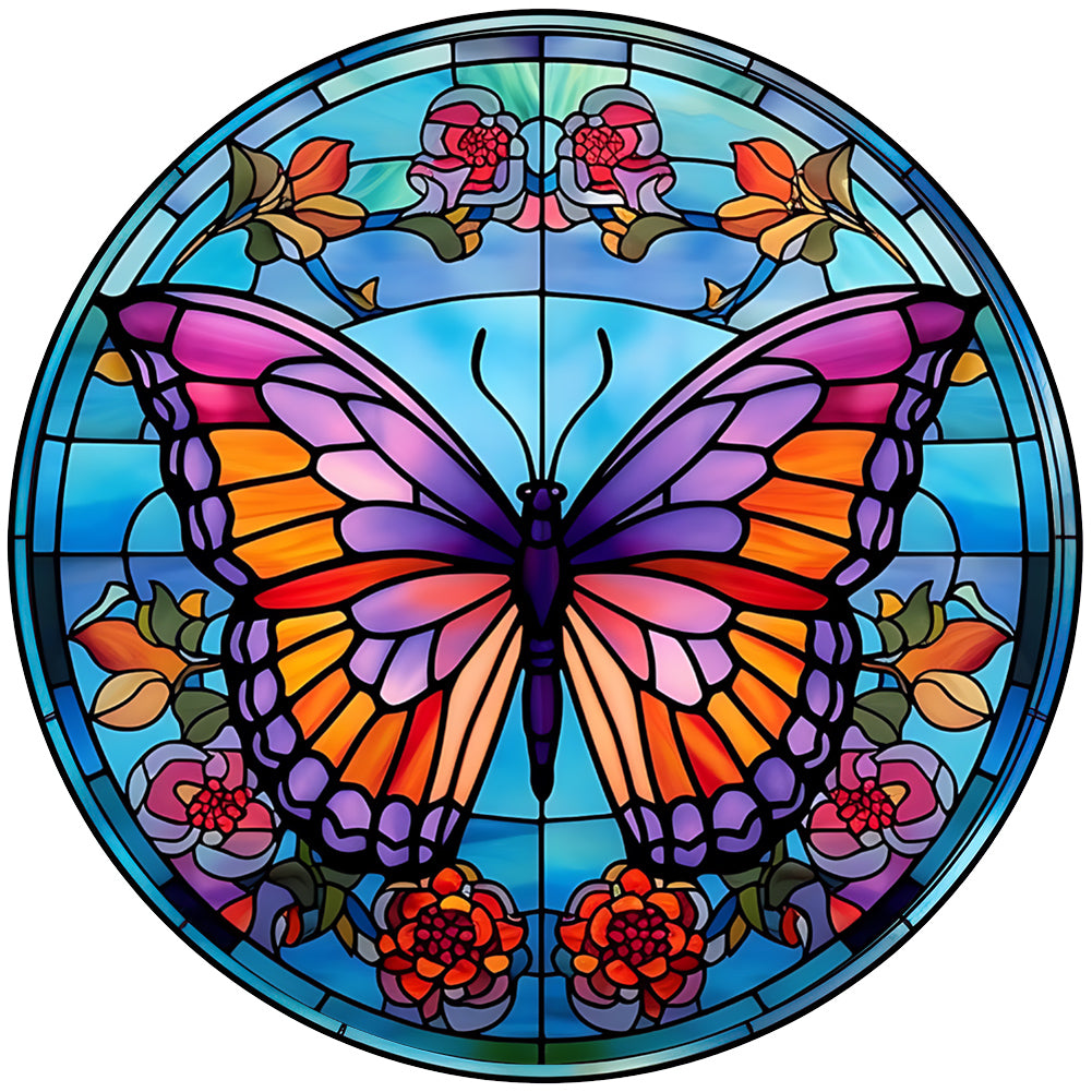 Diamond Painting - Full Round - butterfly glass painting (30*30CM)