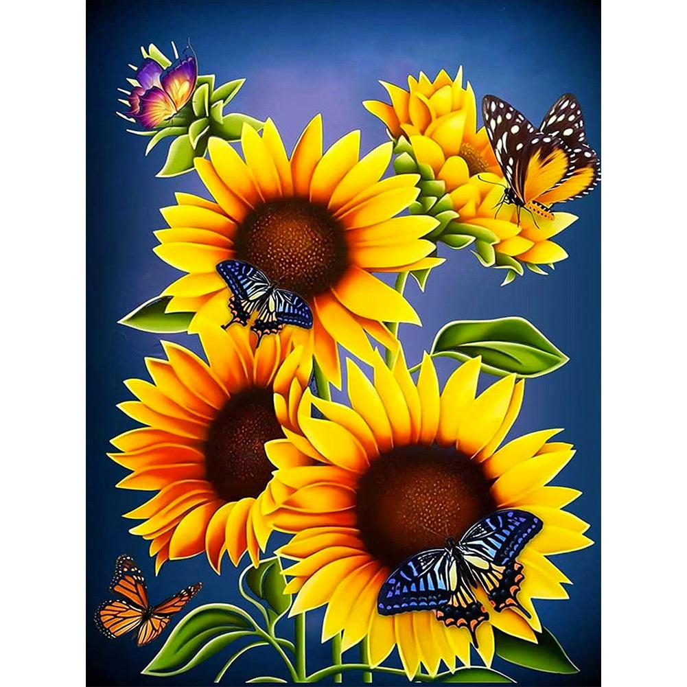 Diamond Painting - Full Round - butterfly flower sunflower (30*40CM)