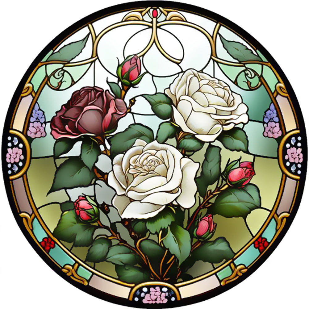 Diamond Painting - Full Round - White Rose Glass Art (30*30CM)