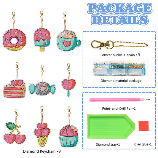 9pcs Diamond Art Keychain Special-shaped Drill 5D DIY Bag Pandant (pt17)