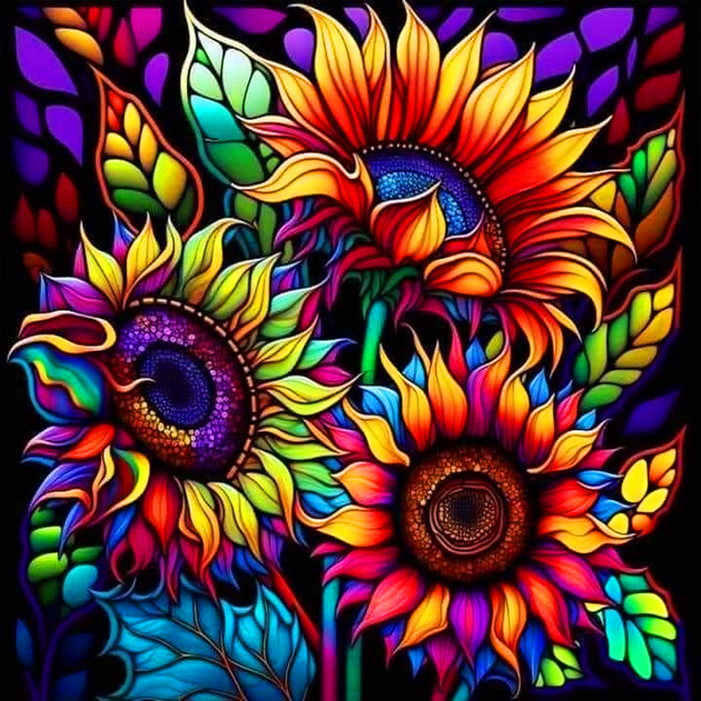 Diamond Painting - Full Round - colorful sunflower (30*30CM)