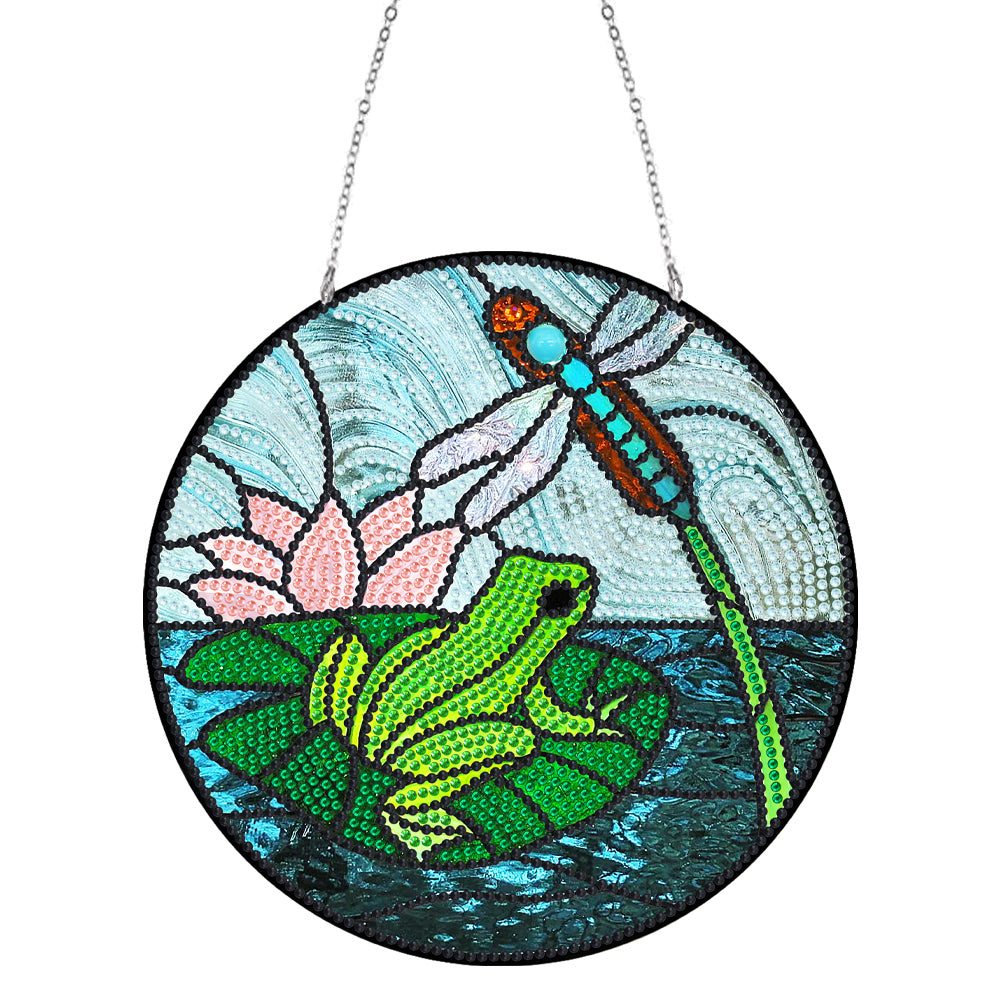 DIY Diamond Drawing Pendant Colored Imitation Glass Art (Dragonfly and Frog)