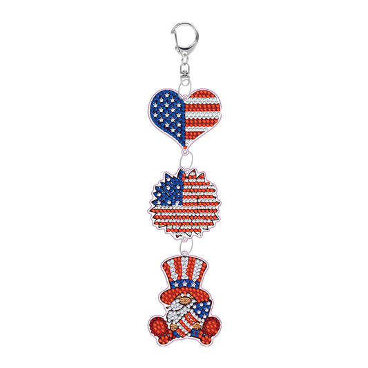 DIY Diamond Ornament Decoration Double Sided Diamond Art Key Rings Gift for Kids