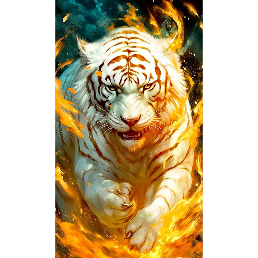 Diamond Painting - Full Round - flame white tiger (40*70CM)