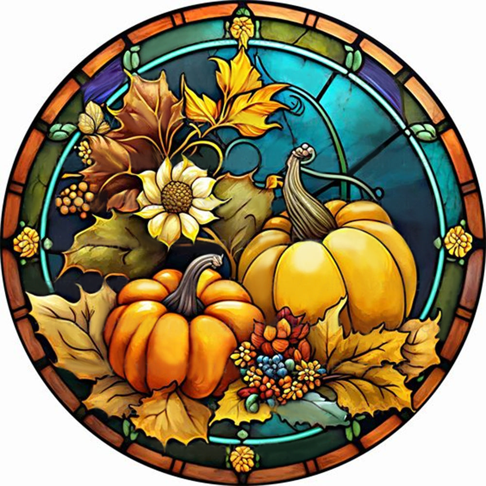 Diamond Painting - Full Round - round plate glass art pumpkin (30*30CM)
