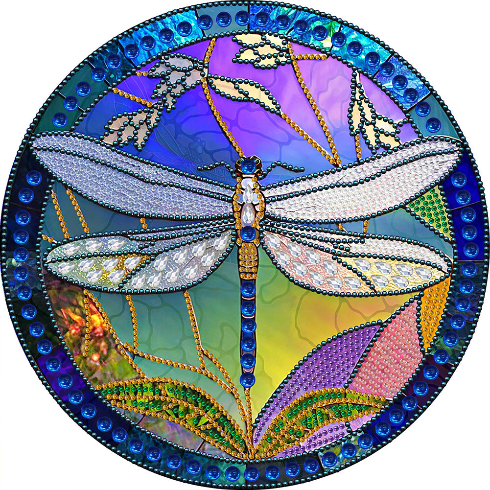 Diamond Painting - Partial Special Shaped - medal glass art dragonfly (30*30CM)