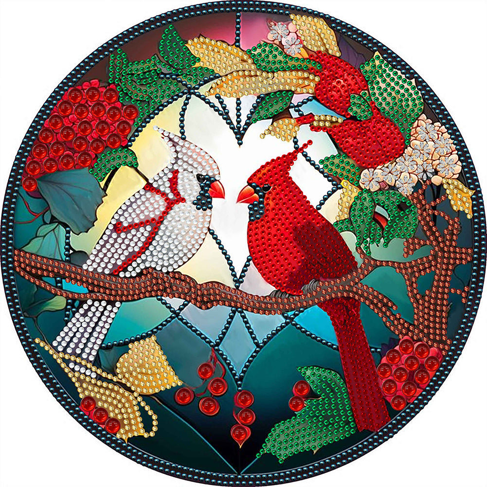 Diamond Painting - Partial Special Shaped - round plate glass art cardinal (30*30CM)