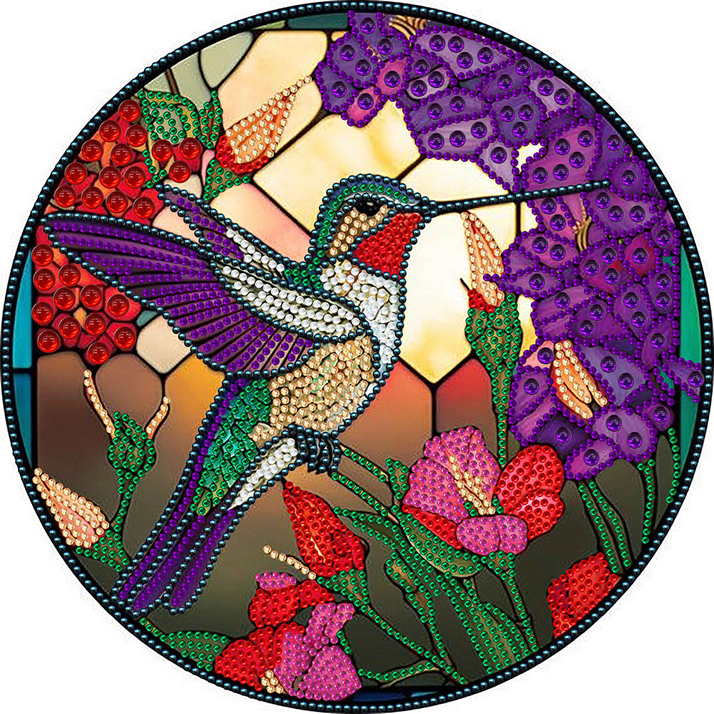 Diamond Painting - Partial Special Shaped - round plate glass art hummingbird (30*30CM)