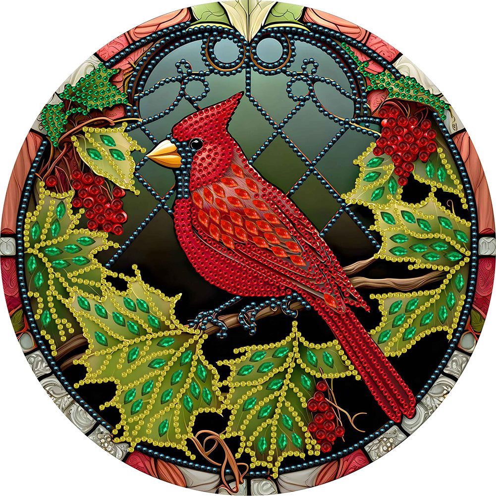 Diamond Painting - Partial Special Shaped - round plate glass art cardinal (30*30CM)