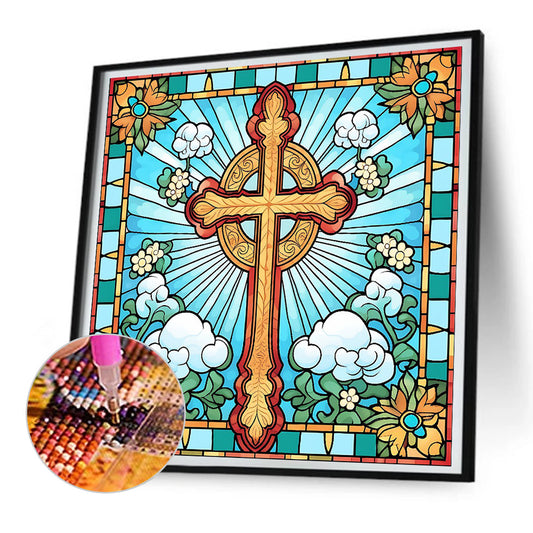 Diamond Painting - Full Round - cross faith glass art (30*30CM)