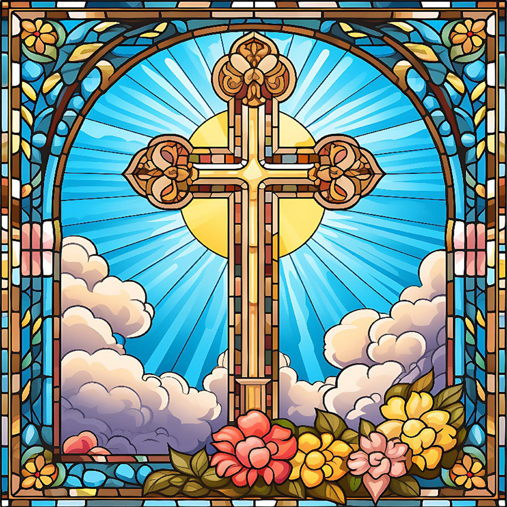 Diamond Painting - Full Round - cross faith glass art (30*30CM)