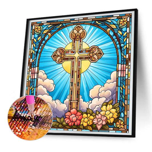 Diamond Painting - Full Round - cross faith glass art (30*30CM)