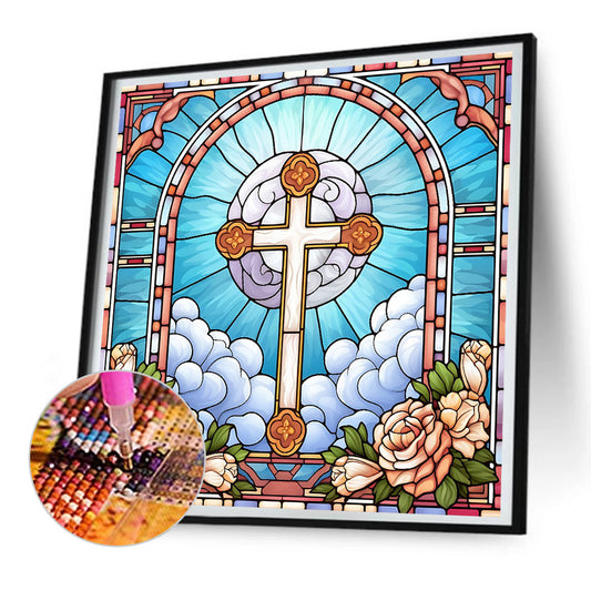 Diamond Painting - Full Round - cross faith glass art (30*30CM)