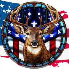 Load image into Gallery viewer, Diamond Painting - Full Round - deer with american flag (30*30CM)
