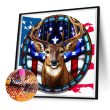Load image into Gallery viewer, Diamond Painting - Full Round - deer with american flag (30*30CM)
