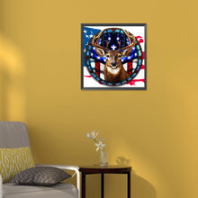 Load image into Gallery viewer, Diamond Painting - Full Round - deer with american flag (30*30CM)
