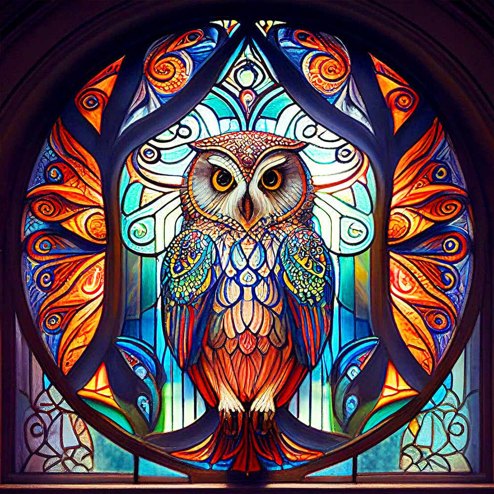 Diamond Painting - Full Round - colorful feather owl (30*30CM)