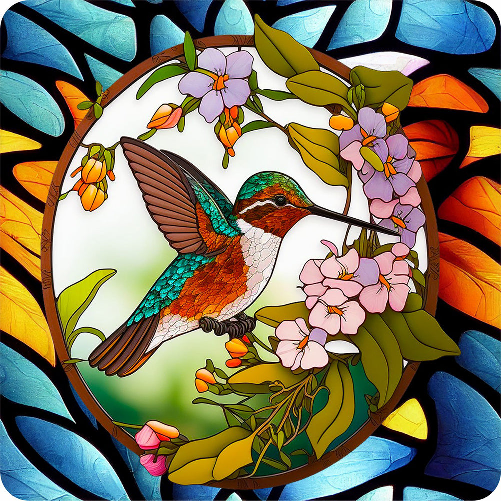 Diamond Painting - Full Round - bird holding flower glass art (30*30CM)
