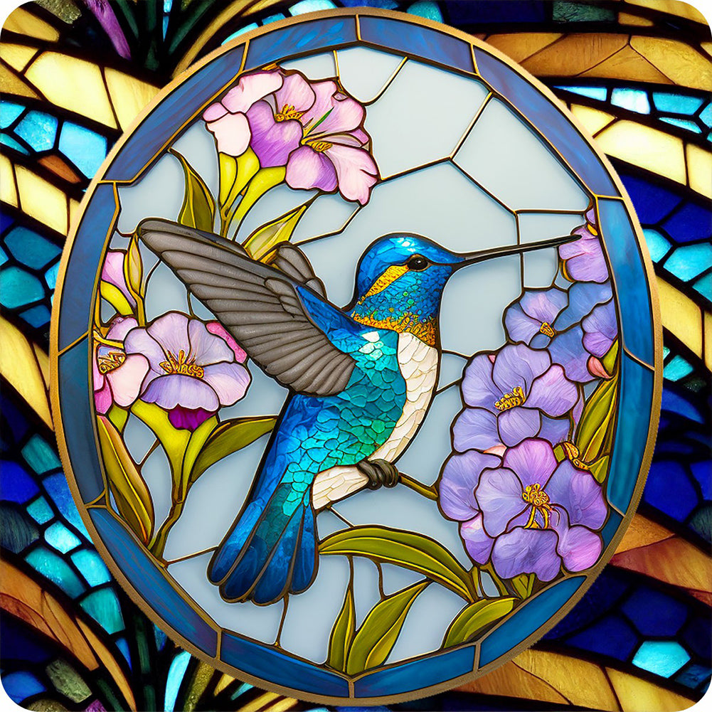 Diamond Painting - Full Round - bird holding flower glass art (30*30CM)