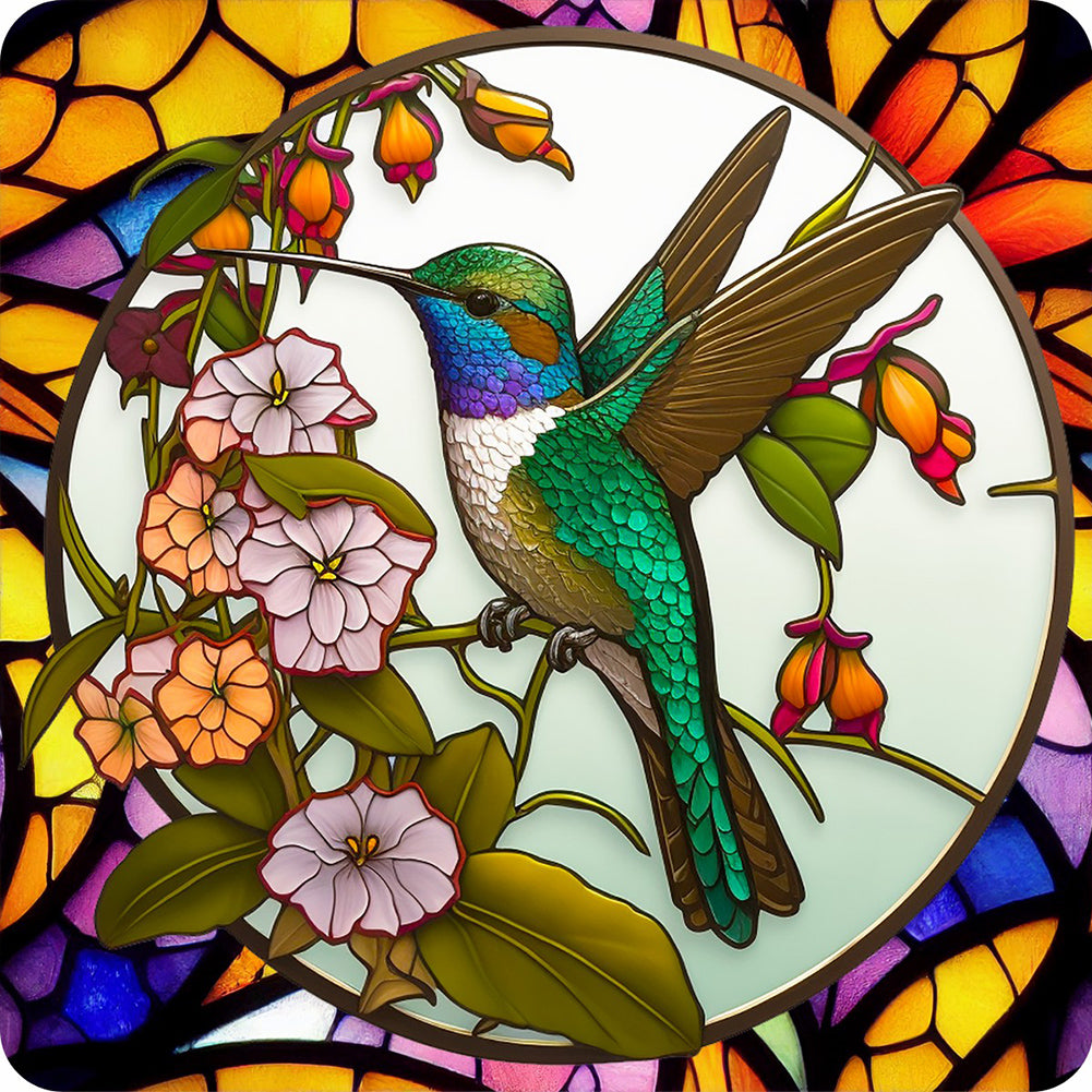 Diamond Painting - Full Round - bird holding flower glass art (30*30CM)