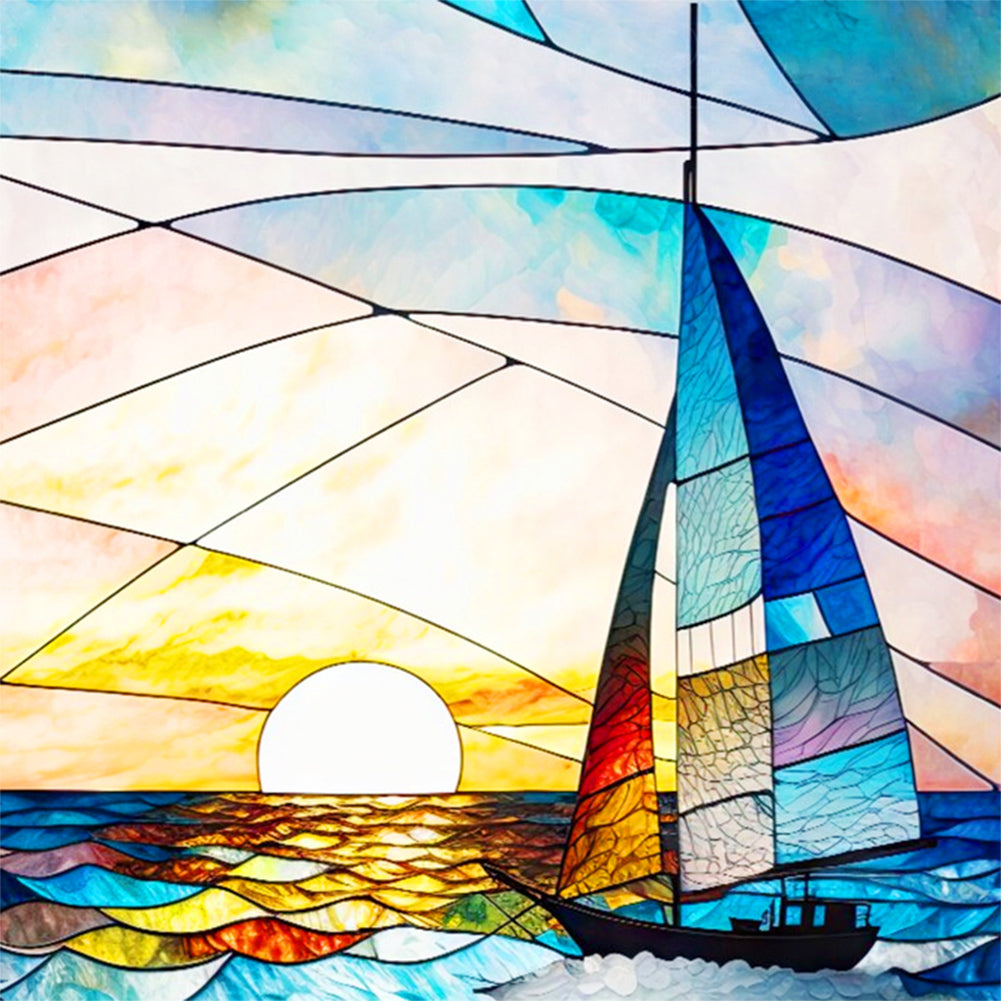 Diamond Painting - Full Round - sunset sailboat (30*30CM)