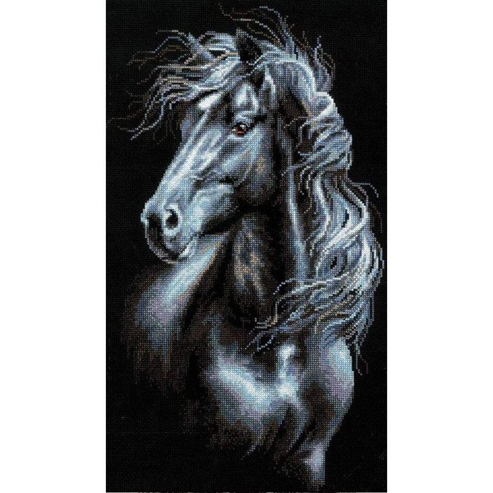 Diamond Painting - Full Round - Mosaic black and white horse (40*70CM)