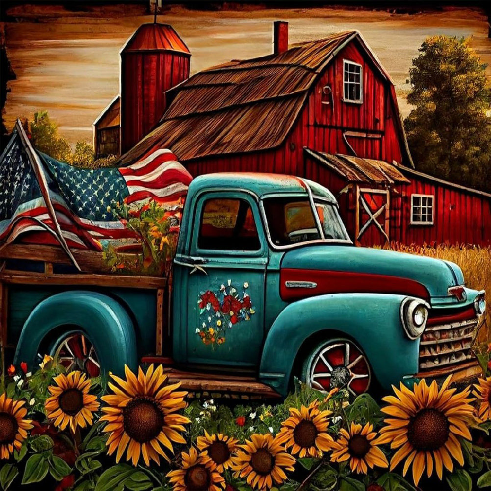 Diamond Painting - Full Round - flowers and trucks (30*30CM)