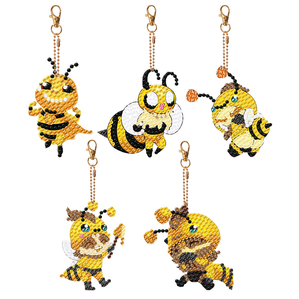 DIY Diamond Ornament Decoration Bee 5pcs Diamond Art Key Rings Owl Gift for Kids