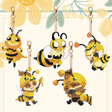 Load image into Gallery viewer, DIY Diamond Ornament Decoration Bee 5pcs Diamond Art Key Rings Owl Gift for Kids
