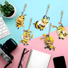 Load image into Gallery viewer, DIY Diamond Ornament Decoration Bee 5pcs Diamond Art Key Rings Owl Gift for Kids
