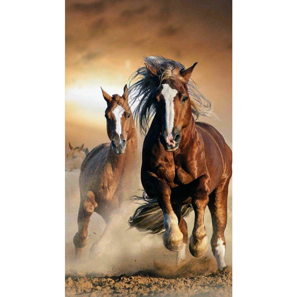 Diamond Painting - Full Round - fly two wild horses (45*80CM)