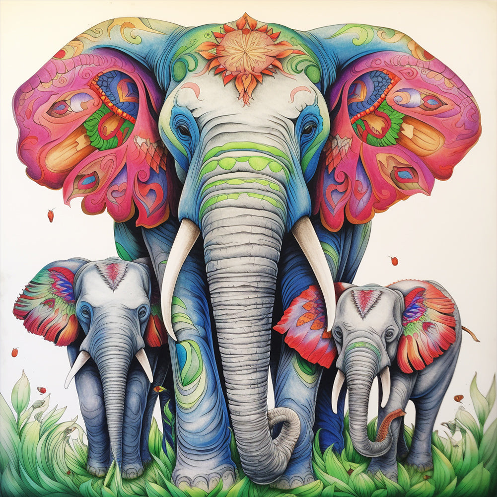 Diamond Painting - Full Round - elephant family (30*30CM)