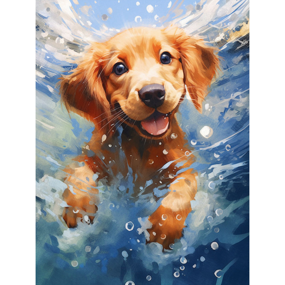 Diamond Painting - Full Round - little golden retriever swimming (30*40CM)