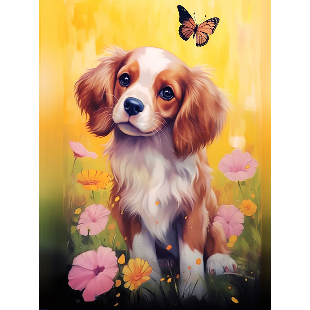 Diamond Painting - Full Round - puppy on the grass (30*40CM)