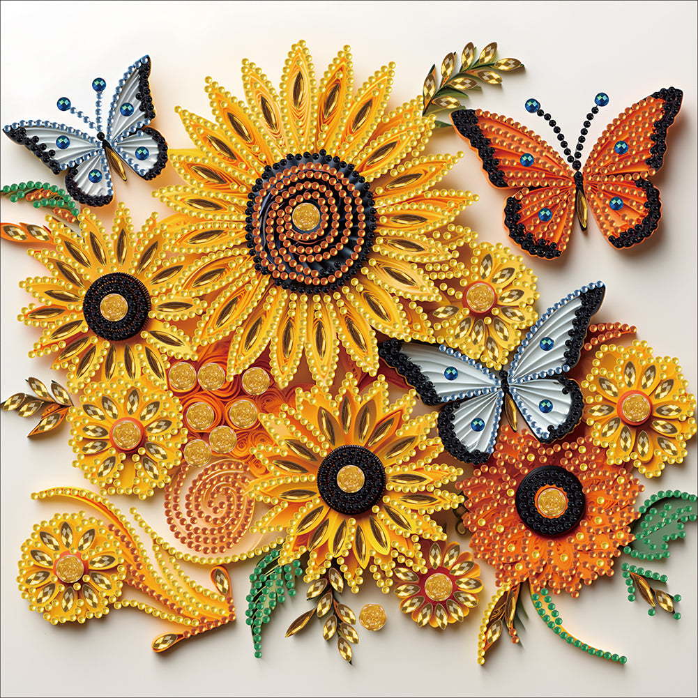 Diamond Painting - Partial Special Shaped - sunflower butterfly paper painting (30*30CM)