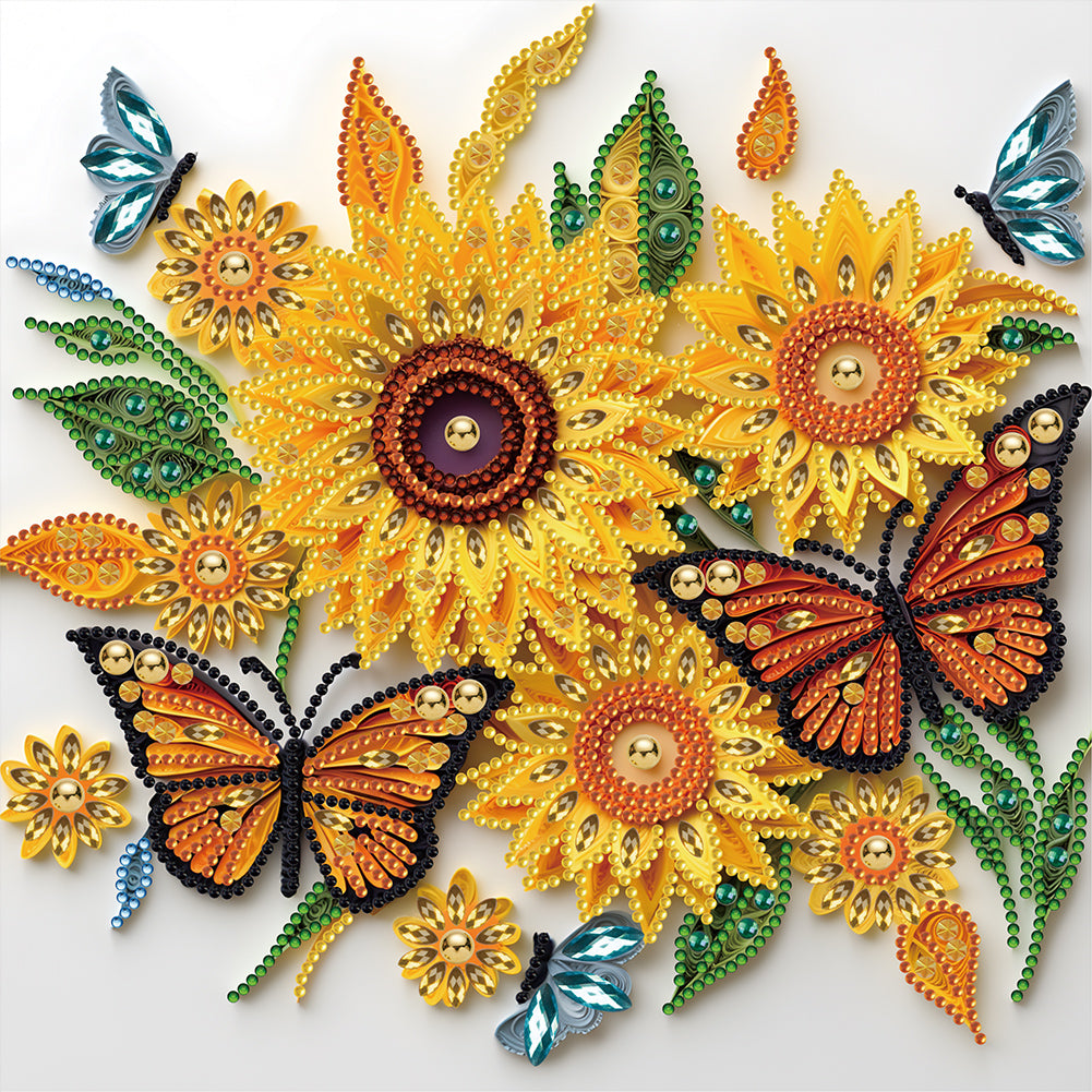 Diamond Painting - Partial Special Shaped - sunflower butterfly paper painting (30*30CM)