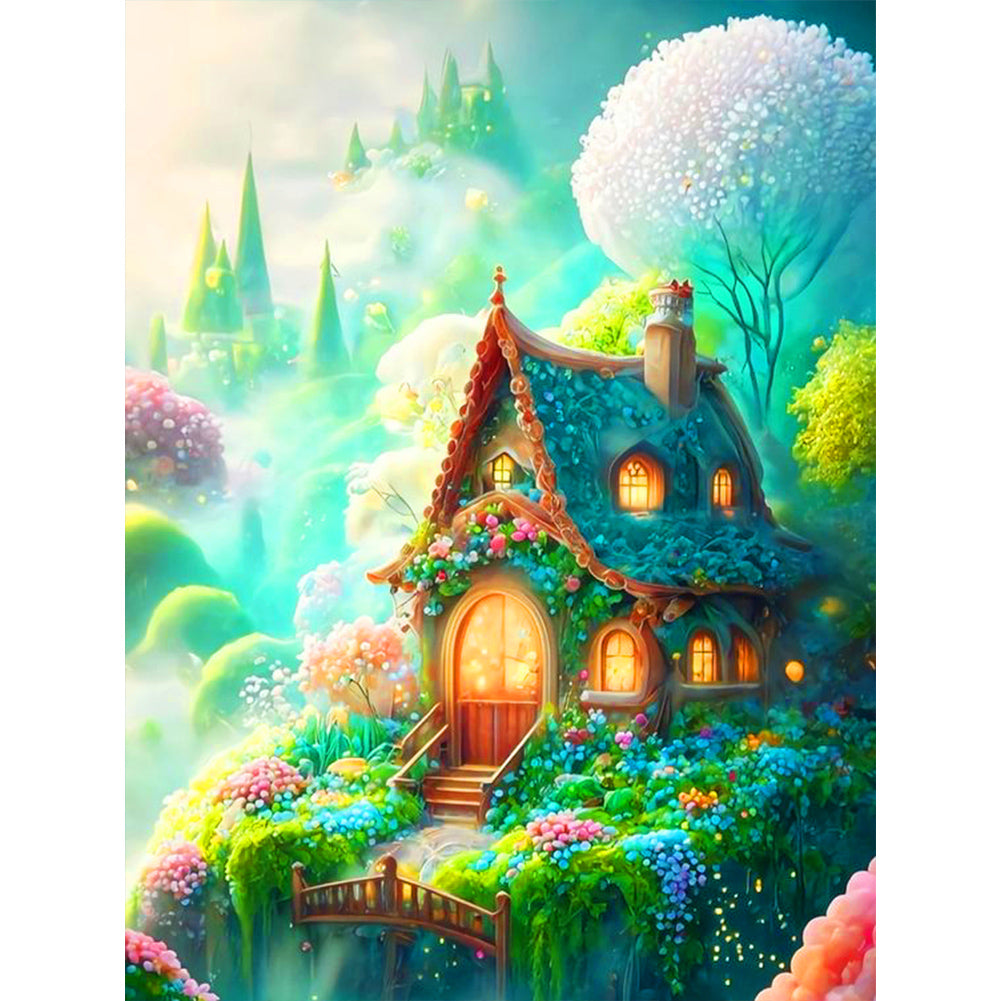 Diamond Painting - Full Round - green flower house (30*40CM)