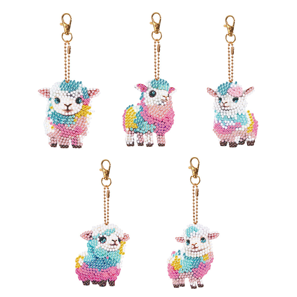 DIY Diamond Art Key Rings Alpaca 5pcs Full Drill Diamonds Pendants Gift for Kids