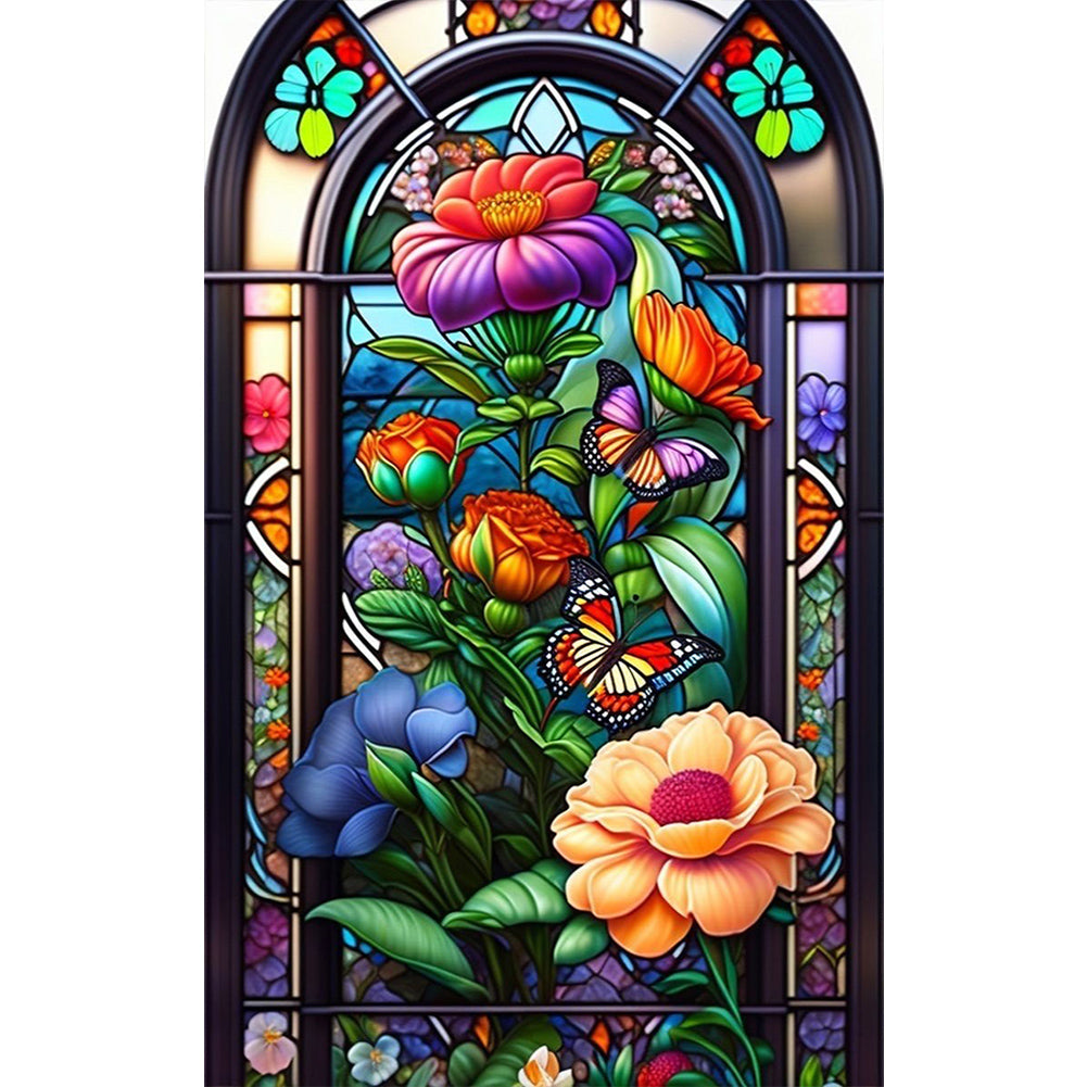 Diamond Painting - Full Round - glass art window butterflies (50*80CM)