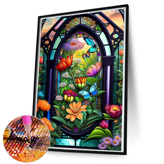 Diamond Painting - Full Round - glass art window butterflies (50*80CM)