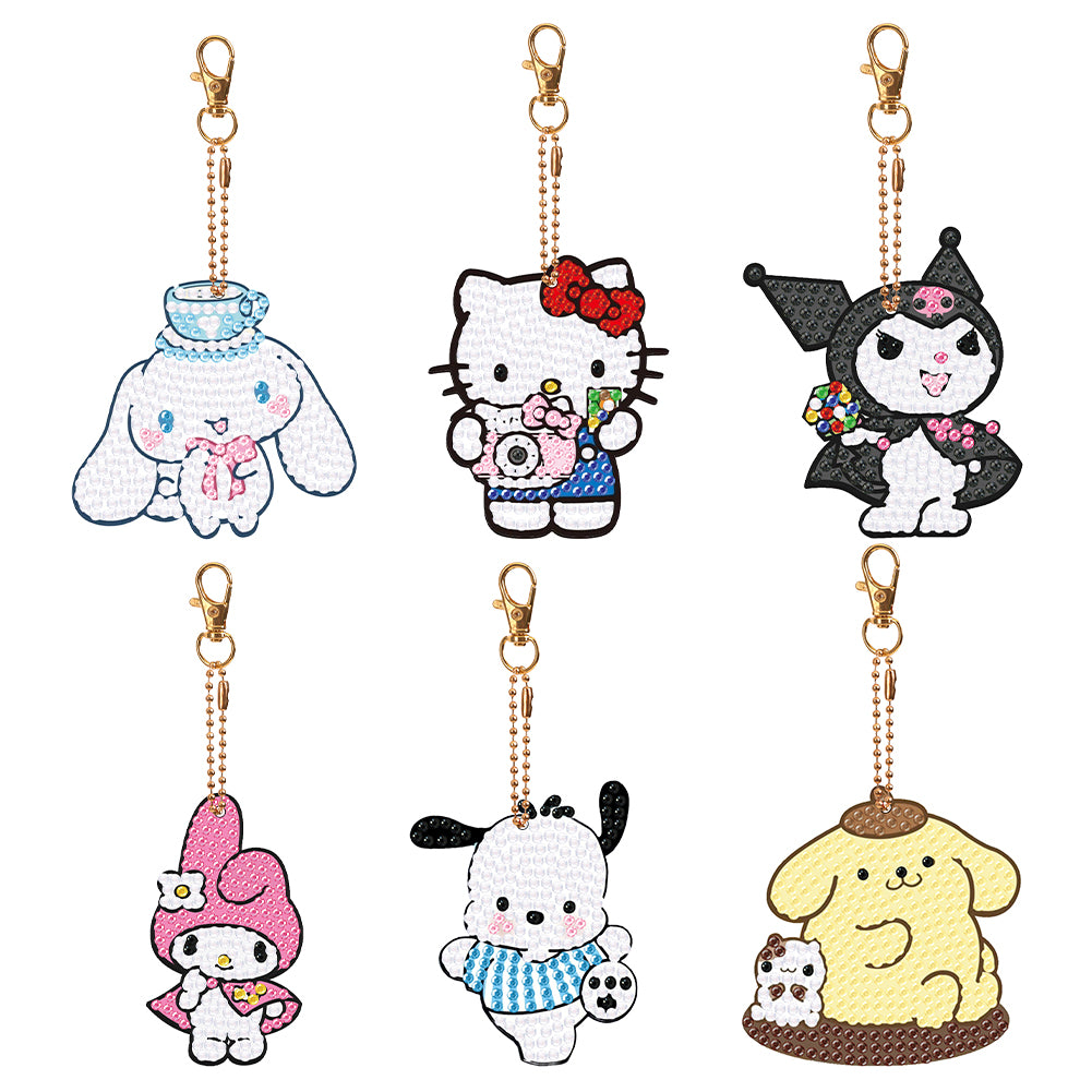 DIY Diamond Art Key Rings Sanrio 6pcs Full Drill Diamonds Pendants Gift for Kids
