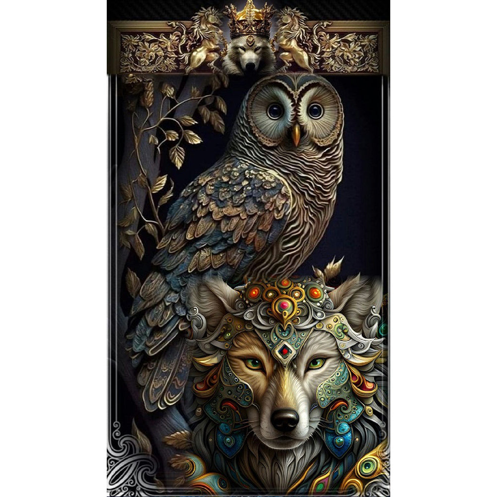 Diamond Painting - Full Round - owl and wolf (40*70CM)