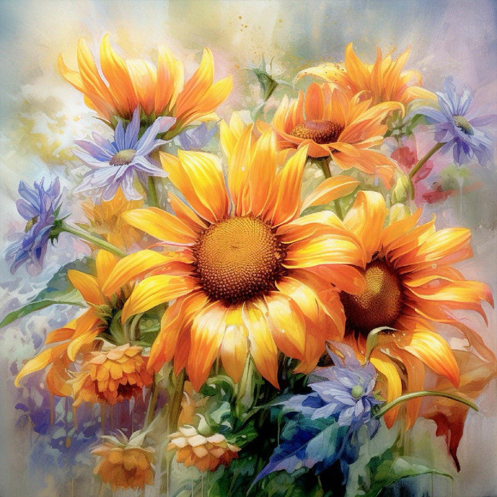 Diamond Painting - Full Round - Watercolor sunflowers (30*30CM)