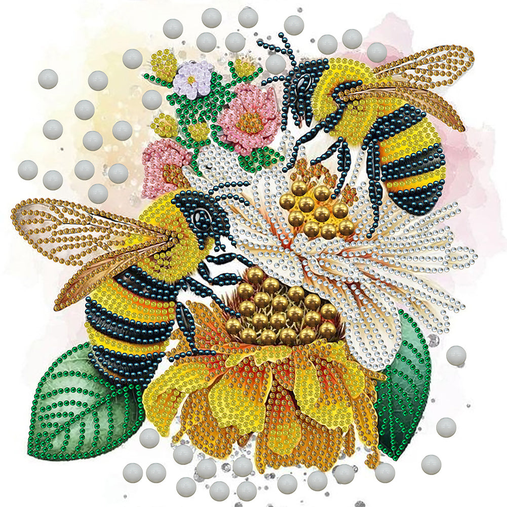 Diamond Painting - Partial Special Shaped - bee and flower (30*30CM)