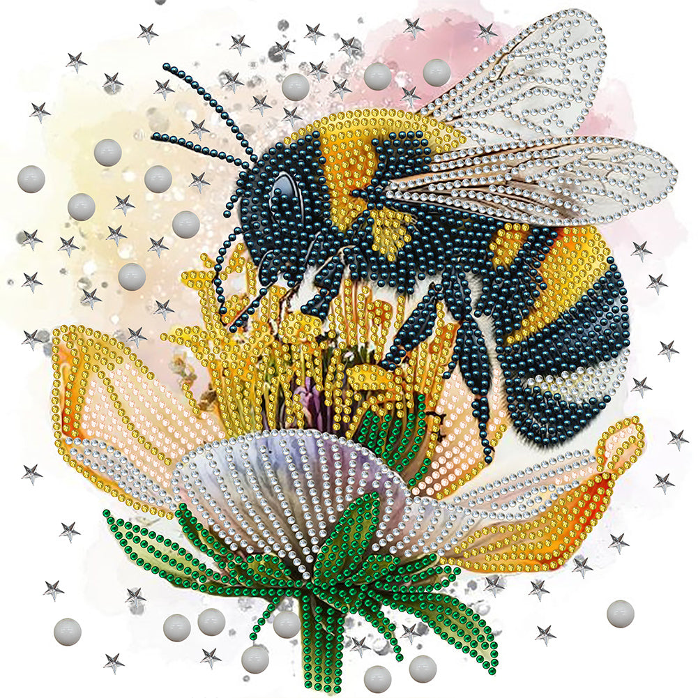 Diamond Painting - Partial Special Shaped - bee and flower (30*30CM)