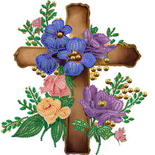 Load image into Gallery viewer, Diamond Painting - Partial Special Shaped - cross with flowers (30*30CM)
