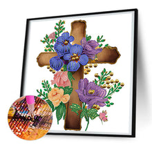 Load image into Gallery viewer, Diamond Painting - Partial Special Shaped - cross with flowers (30*30CM)
