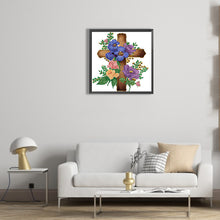 Load image into Gallery viewer, Diamond Painting - Partial Special Shaped - cross with flowers (30*30CM)
